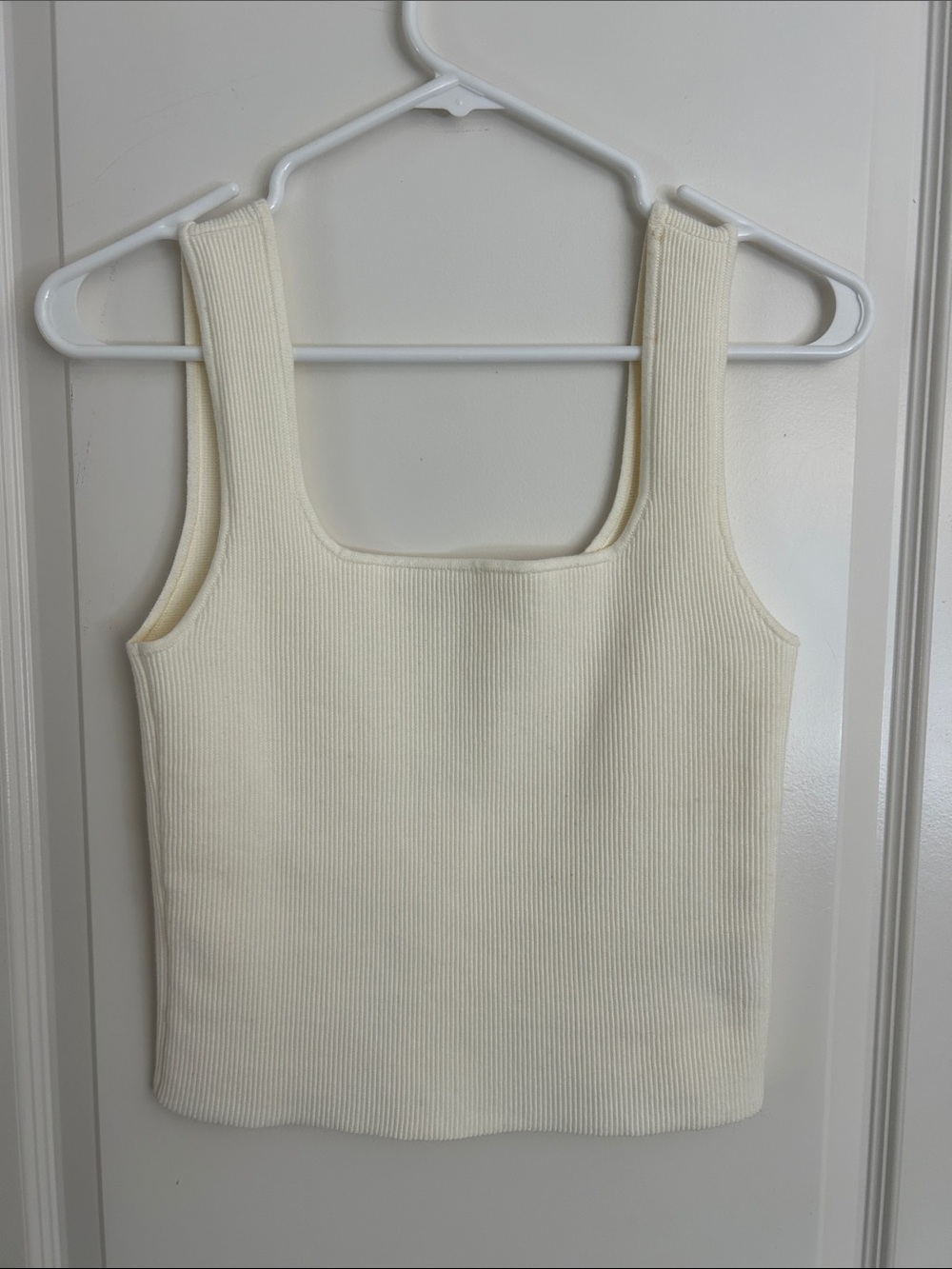 Reformation Ribbed Square-Neck Tank Top in Cream small